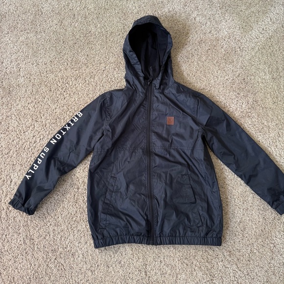 Brixton Other - Brixton Black Hooded Kids Rain Jacket with Sleeve Logo